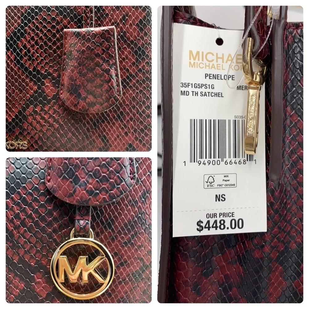 MICHAEL KORS PENELOPE MEDIUM TOP HANDLE SATCHEL MERLOT MULTI COLOR - Picture 16 of 16
